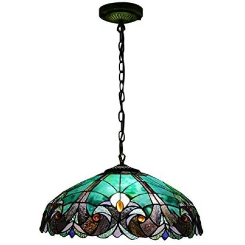 LITFAD LED Pendant Lighting 4 Light Dome Pendant Light Tiffany Victorian Stained Glass Drop Light Ceiling Hanging Light for Restaurant Living Room Bedroom Hotel - Blue