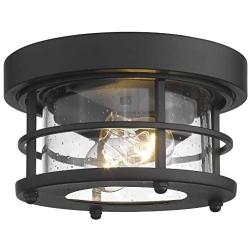 Emliviar 2-Light Round Ceiling Light Fixture, Farmhouse Flush Mount Ceiling Light 11 Inch, Black Finish, WE2085F BK