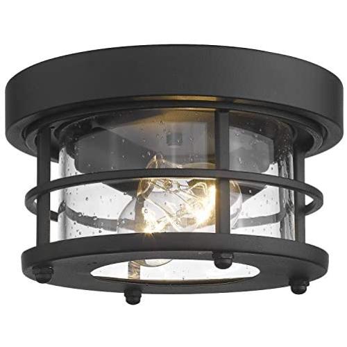 Emliviar 2-Light Round Ceiling Light Fixture, Farmhouse Flush Mount Ceiling Light 11 Inch, Black Finish, WE2085F BK