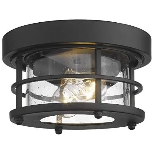 Emliviar 2-Light Round Ceiling Light Fixture, Farmhouse Flush Mount Ceiling Light 11 Inch, Black Finish, WE2085F BK