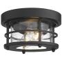 Emliviar 2-Light Round Ceiling Light Fixture, Farmhouse Flush Mount Ceiling Light 11 Inch, Black Finish, WE2085F BK