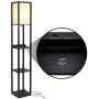 Brightech Maxwell Shelf Floor Lamp w. Wireless Charging Station, USB Port & Outlet - Column Lighting for Bedrooms, Offices & Living Rooms - Contemporary Skinny Nightstand & Tower Light - Black