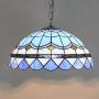 16'' Tiffany Style Blue Stained Glass Art Pendant Light Simple Dining Room Hanging Pendant Lamps for Kitchen Island Lighting,110V-240V/E27/40W