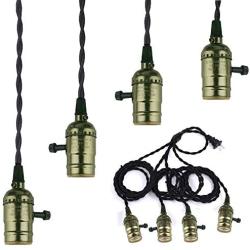 4 Vintage Light Sockets Pendant Hanging Light Cord Kit with Switches, E26/E27 Solid Industrial Lamp Sockets Cord for Kitchens/Dining Rooms/Bars/Restaurants (Bronze)