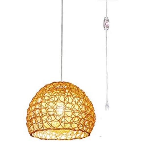 ANYE 15ft Transparent Plug-in UL On/Off Dimmer Switch Cord Retro Style E26 Lamp Holder Rattan Hollow Double Lampshade Pendant Light for Dining Room Cafe Restaurant Bulbs Not Included