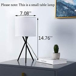 Modern Small Bedside Table Lamp - Black Desk Lamp for Living Room Bedroom with White Fabric Shade