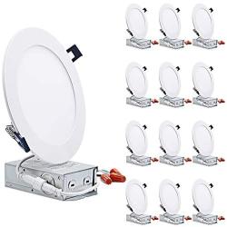 TORCHSTAR Essential Series 12-Pack 13.5W 6 Inch Slim LED Panel Downlight with J-Box, Dimmable 1000lm Ultra-Thin LED Recessed Light, ETL & Energy Star Listed, 3000K Warm White, White