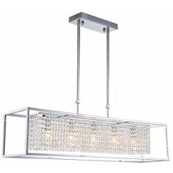 SILJOY Modern Rectangle Crystal Chandeliers Rectangular Pendant Ceiling Light Fixture for Dining Room Kitchen Island L35” x W 8”x H 8”