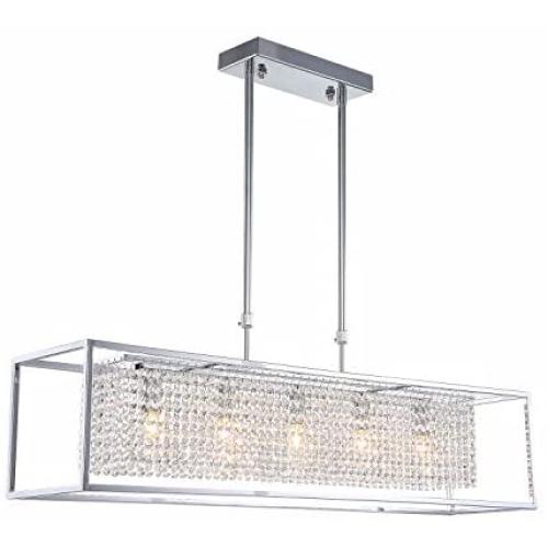 SILJOY Modern Rectangle Crystal Chandeliers Rectangular Pendant Ceiling Light Fixture for Dining Room Kitchen Island L35” x W 8”x H 8”