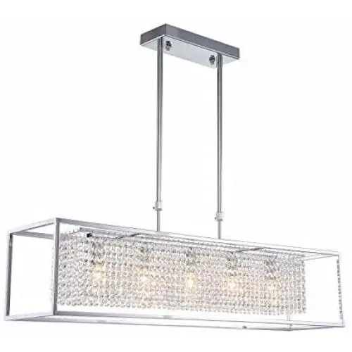 Moooni Modern Rectangle Crystal Chandeliers Hollow Style Rectangular Pendant Ceiling Light Fixture for Dining Room Kitchen Island L35.4”x W8” x H8”