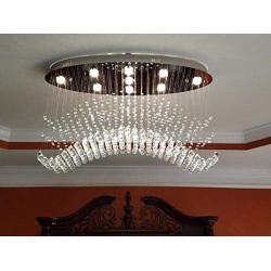 7PM L32'' Modern Wave Oval Chandelier, Raindrop Crystal Ceiling Light Fixture for Dining Room Kitchen Living Room