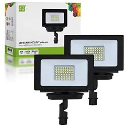 ASD 30W LED Flood Light with Arm - 3000K Warm Light 3056Lm - 70W MH Equivalent - IP65 Waterproof - 120V Commercial Super Bright LED Floodlight Outdoor Garage - Black Finish - UL&DLC Standard, 2-Pack