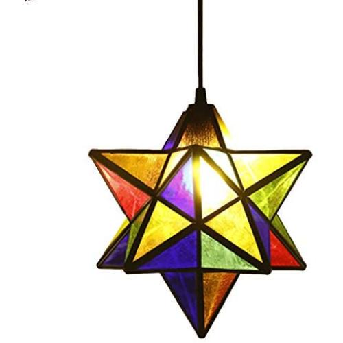 12 Inch Tiffany Style Moravian Star Pendant Lamp Creative Textured Glass Art Shade Hanging Lamp for Dining Room Living Room Cafe Tall Gift,Fivecolors