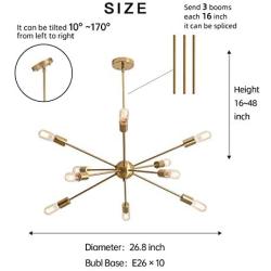 KDG Chandeliers 10 Lights Modern Sputnik Chandeliers Mid Century Pendant Lighting Gold Brass Ceiling Light Fixture for Kitchen Dining Room Living Room (Gold)