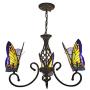 BAYCHEER Tiffany Style Stained Glass Butterfly Chandelier Decorative Hanging Lamp Pendant Lighting Adjustable Ceiling Fixture with Wrought Iron Black Arms 3 Lights for Living Room Dinning Room Kitchen