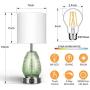 Touch Control Table Lamp, 3 Way Dimmable Nightstand Lamp with 2 USB Charging Ports, Green Glass, Silver Base, Fabric Shade Desk Reading Light for Bedroom Living Room, LED Bulb Included