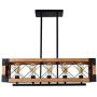 Rustic 5-Light Wood Kitchen Island Light Modern Industrial Rectangular Dinning Room Chandelier Island Light