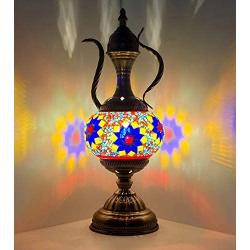 Marrakech Stunning Handmade Turkish Moroccan Mosaic Table Lamp Stained Glass Teapot Lamp Bedside Lamp Light for Living Room with Bronze Base (7)