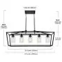 BONLICHT Farmhouse 5 Light Rectangle Dining Room Chandelier with Clear Glass Shade in Matte Black Finish,Classic Industrial Kitchen Island Pendant Hanging Lighting for Living Room Foyer
