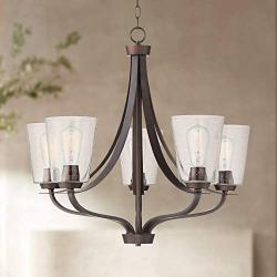 Merriman Bronze Chandelier 28'' Wide Industrial Clear Seeded Glass 5-Light Fixture for Dining Room House Foyer Kitchen Island Entryway Bedroom - Franklin Iron Works