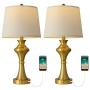 Oneach Modern Table Lamps Set of 2 for Living Room Bedroom 24.5” USB Gold Bedside Nightstand Lamps with Fabric Lampshade