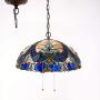Tiffany Pendant Lamp W16H40 Inch Blue Stained Glass Lampshade Link Antique Pendant Lamp Ceiling Style 2E26 Lighting for Dining Room Living Room S160E WERFACTORY Living Bar Room Lover Study Gifts