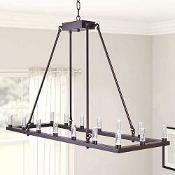MEEROSEE Rectangluar Modern Led Chandelier Lighting L39.37'' Farmhouse Pendant Light Fixture Acrylic Shade 16 Lights Dining Room Chandeliers Oil Rubbed Bronze for Island Kitchen Living Room
