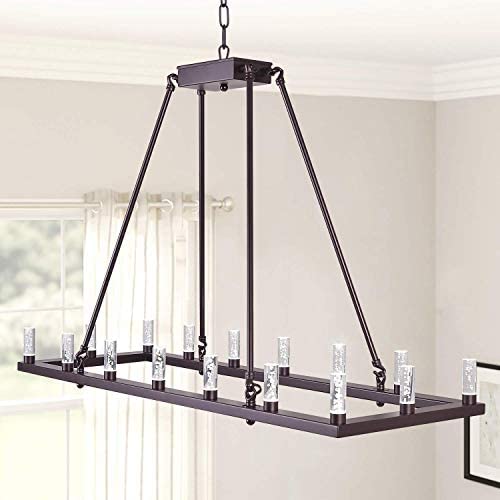 MEEROSEE Rectangluar Modern Led Chandelier Lighting L39.37'' Farmhouse Pendant Light Fixture Acrylic Shade 16 Lights Dining Room Chandeliers Oil Rubbed Bronze for Island Kitchen Living Room