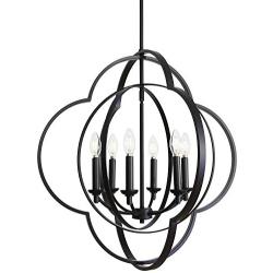 VINLUZ 6 Light Chandeliers Black Candle-Style Dining Room Light Fixture Hanging Farmhouse Globe Kitchen Island Lighting Modern Pendant for Hallway Bedrooms
