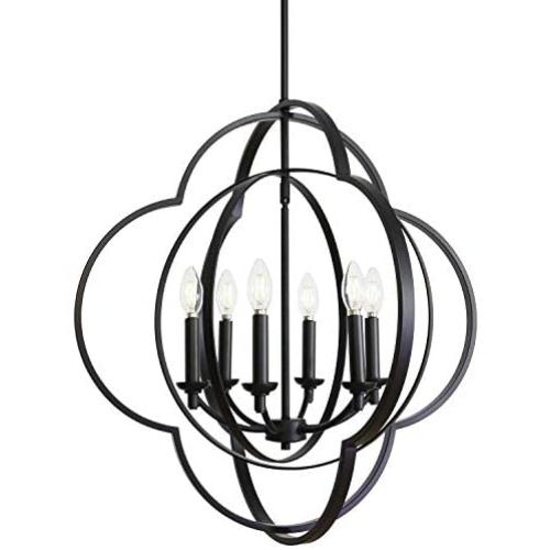 VINLUZ 6 Light Chandeliers Black Candle-Style Dining Room Light Fixture Hanging Farmhouse Globe Kitchen Island Lighting Modern Pendant for Hallway Bedrooms