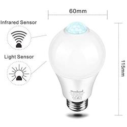 Motion Sensor Light Bulbs Outdoor, Boxlood Indoor Movement Activated LED Bulbs, 5000K Daylight 12W(100W Equivalent) A19 E26, Dusk to Dawn Security Bulbs for Entrance Porch Stairs Garage Closet, 4Pack