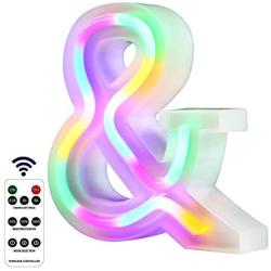 WARMTHOU  Newly Upgrade LED Neon Letter Lights Marquee Alphabet Light Up Letters with Remote Control，USB/Battery Powered Light Up Letters for Home Decoration Colourful (RC-&)