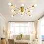 Garwarm 8-Light Sputnik Ceiling Light Modern Semi Flush Mount Ceiling Light Mid Century Gold Chandelier Pendant Lighting for Kitchen Dining Room Bedroom
