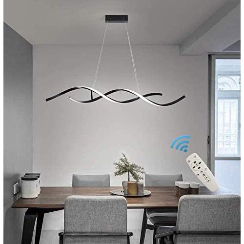 Ganeed Modern Chandelier Lighting 40W Dimmable Wave Shape Flush Mount LED Pendant Lights with Remote Control,Adjustable Height Hanging Light Fixture for Dinner Room Kitchen Island Living Room