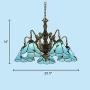 KWOKING Lighting Tiffany Hanging Lamp Mermaid Design 5 Lights Vintage-Style Chandelier Light with Stained Glass Lampshade 25.5'' Width Dining Room Light in Blue