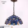 Tiffany Hanging Lamp 16 Inch Pendant Light Blue Purple Stained Glass Cloud Shade S0558 WERFACTORY Chandelier Ceiling Fixture Lover Dining Room Living Room Bedroom Study Office Coffee Bar Hallway Loft