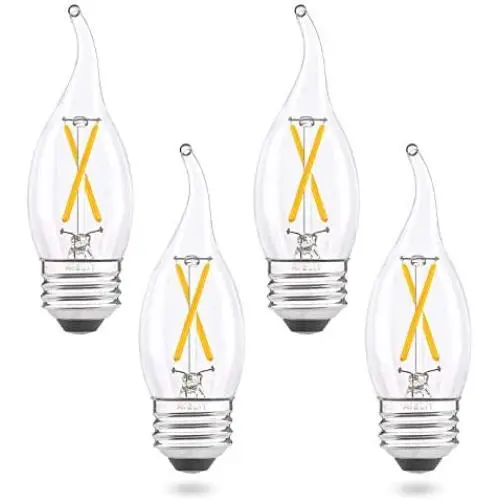 AIELIT CA10 E26 LED Candelabra Bulb 25 Watt Equivalent, Dimmable (0 - 100%), Warm White 2700K, 2W Vintage Filament Candle Light Bulbs for Hallway Entryway Porch Chandelier Pendant Lights, 4-Pack