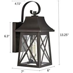 FLALINKO Outdoor Wall Sconce - 14'' Farmhouse Porch Light in Oil Rubbed Bronze Finish with Clear Seedy Glass for Garage, Patio, Porch, Doorway, Entryway (ORB, Single Pack)