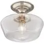 Schoolhouse Floating Ceiling Light Semi Flush Mount Fixture Brushed Nickel 12'' Wide Clear Glass for Bedroom Kitchen Living Room Hallway Bathroom - Regency Hill