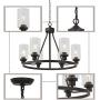 MELUCEE 6-Light Glass Chandelier Farmhouse Lighting, Kitchen Island Lighting Dining Room Light Fixtures Hanging Glass Pendant Light Oil Rubbed Bronze Finished UL Listed