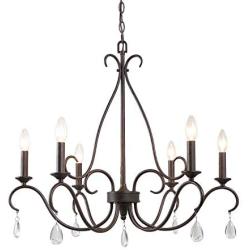 LALUZ Dining Room Chandelier Farmhouse Lighting Fixture Hanging with Crystal Pendants, 28” L x 25.5” H, Bronze