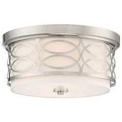 Kira Home Sienna 13'' Modern 2-Light Flush Mount Ceiling Light + Metal Drum Shade + White Fabric Shade + Round Frosted Glass Diffuser, Brushed Nickel Finish