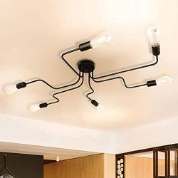 PUMING 6 Lights Ceiling Light Fixture,Semi-Flush Mount Black Metal Sputnik Chandelier for Home Bar Hotel Restaurant