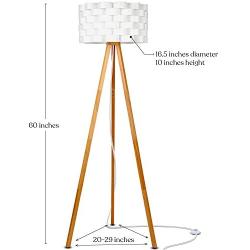 Brightech Bijou LED Tripod Floor Lamp Contemporary Design for Modern Living Rooms - Soft, Ambient Lighting, Tall Standing Easel Survey Lamp for Bedroom, Family Room, or Office - Natural Wood Color