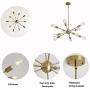 Sputnik Chandelier Lighting Adjustable 10 Light Brushed Brass Finish Modern Pendant Lighting Gold Vintage Modern Ceiling Lamp Fixture for Dining Room