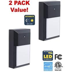 CORAMDEO Commercial & Residential Outdoor Wall Pack Light, Dusk-to-Dawn Photocell, Wet Location, Built in LED Gives 100W of Light from 12W of Power, Black Cast Aluminum with White PC Lens 2 Pack