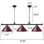 Wellmet Pool Table Lights for 8/9 Table with 3 Metal Shades, Billiard Lamp for Man Cave, Game Room, Kitchen Island Light for Restaurant Or Dining Room (Red, 59 inch-3 Lights)