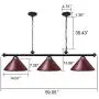 Wellmet Pool Table Lights for 8/9 Table with 3 Metal Shades, Billiard Lamp for Man Cave, Game Room, Kitchen Island Light for Restaurant Or Dining Room (Red, 59 inch-3 Lights)