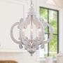 Cottage Chic Crown Distressed White Wood Chandelier, 6-Light Farmhouse Chandelier, French Country Handmade Wood Pendant Light Fixture for Dining Room, Kitchen, Living Room, Bedroom, Foyer and Entryway
