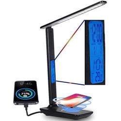 LED Desk Lamp with Wireless Charging, Dimmable, LCD Display,USB Charging Port, Adjustable Color Temperature, Eye Caring Tech Protection,Foldable Reading Light for Bedroom,Office